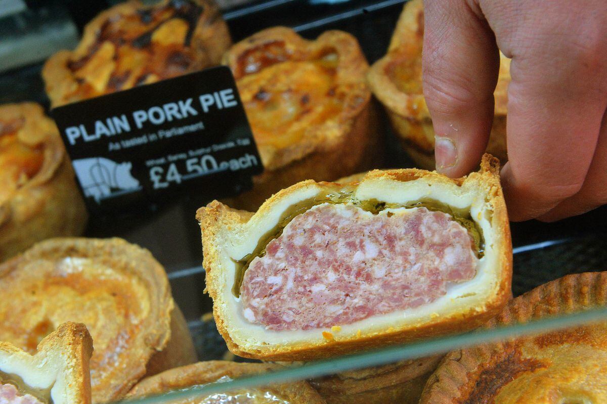 The meat inside the pork pie is pink, seasoned and has a smooth and flavourful taste