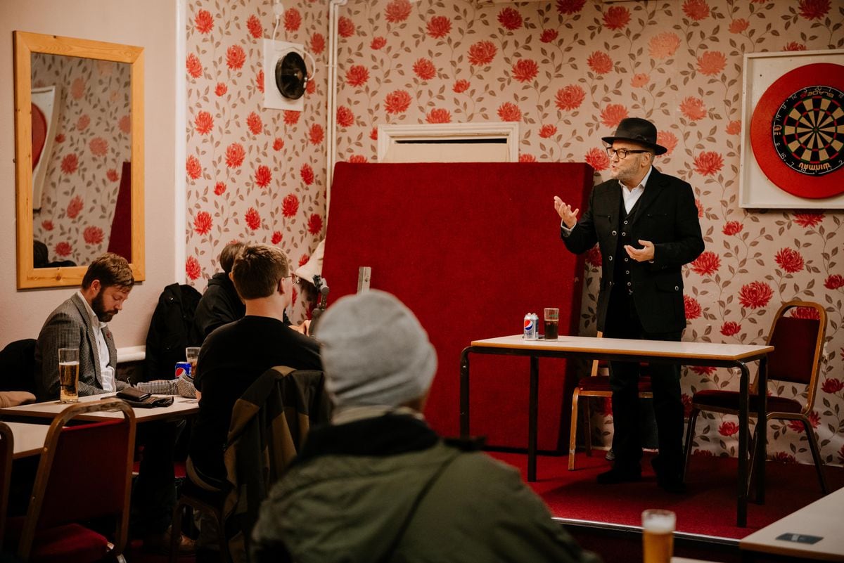 George Galloway gives his speech at West Bromwich Working Mens Social Club
