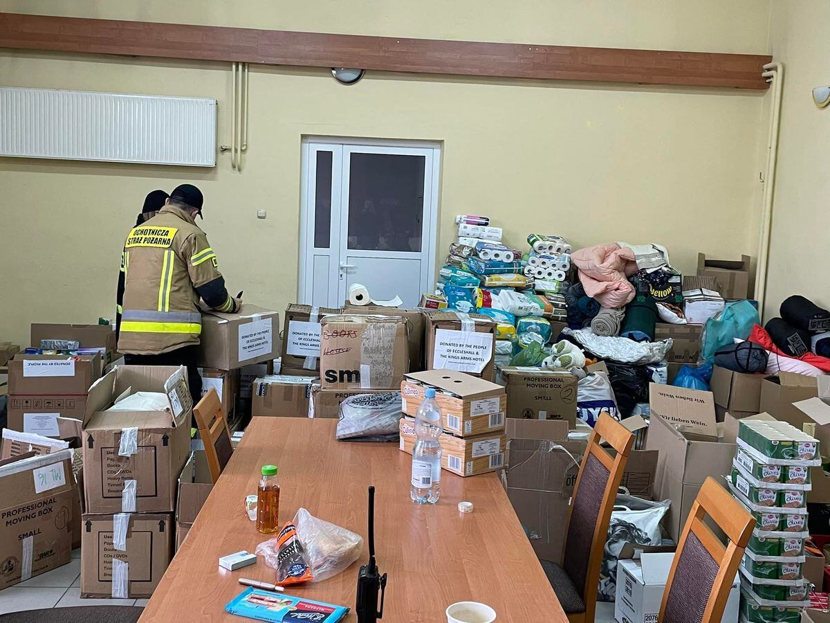 Boxes of donated items being sorted at the depot in Poland. Picture: Facebook