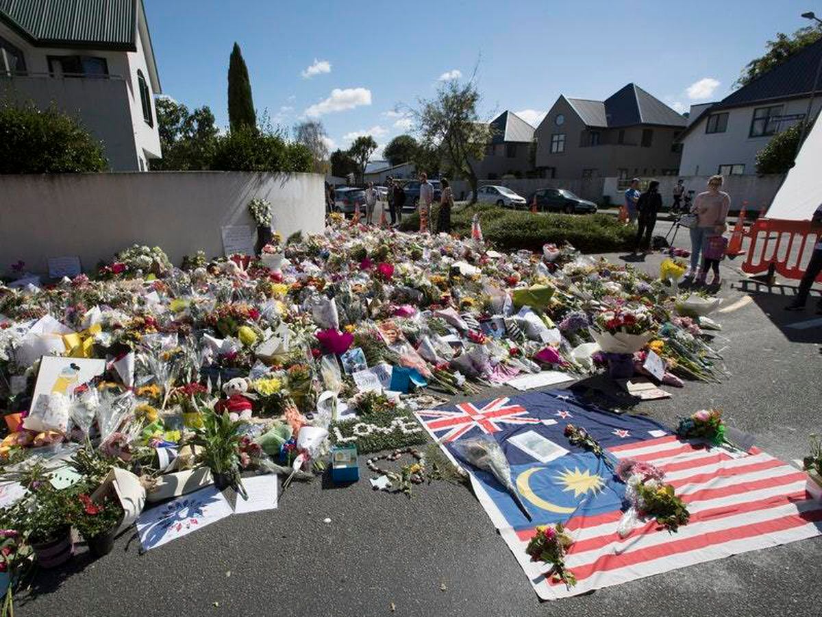 Floral tributes outside the Al Noor mosque in Christchurch