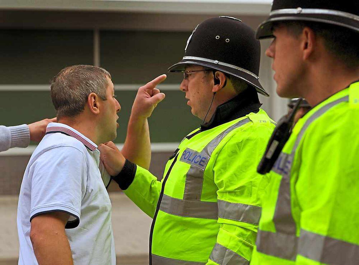 Police at an EDL protest in Walsall town centre
