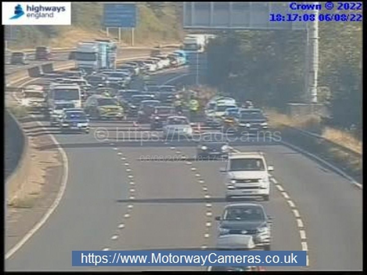 Traffic on the M5 after a crash closed the motorway. Photo: National Highways