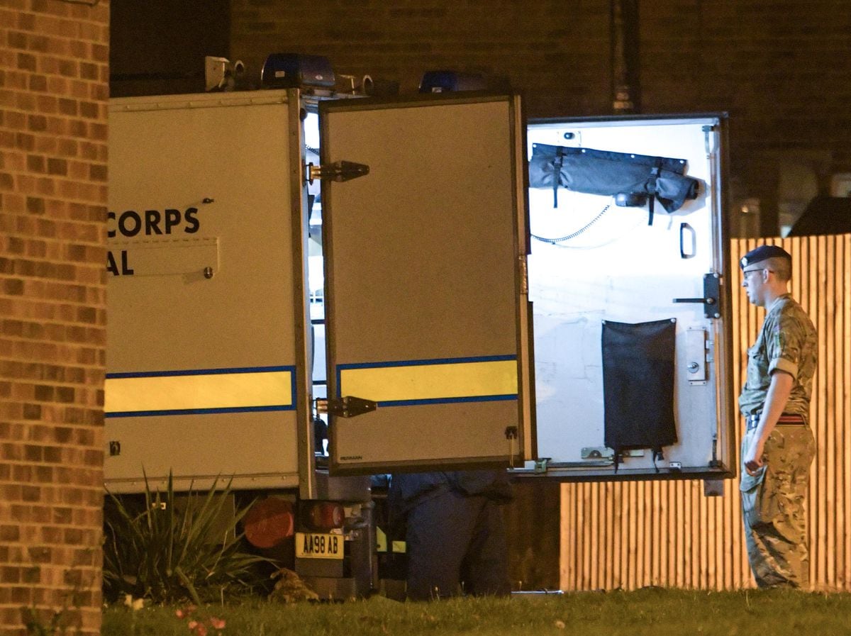 The Bomb Disposal Team at the scene in Wheafsheaf Road, Pendeford, last night. Picture: @SnapperSK