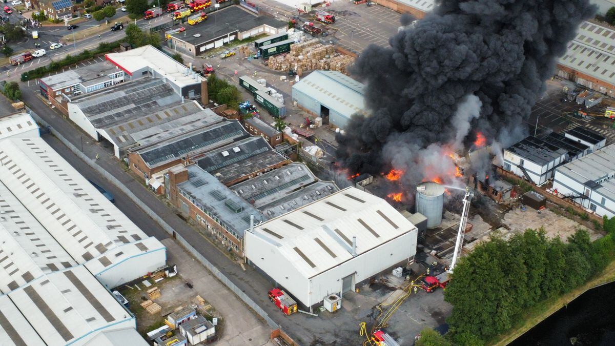 Drone photo of the fire on Kelvin Way in West Bromwich. Photo credit: Adam Foley
