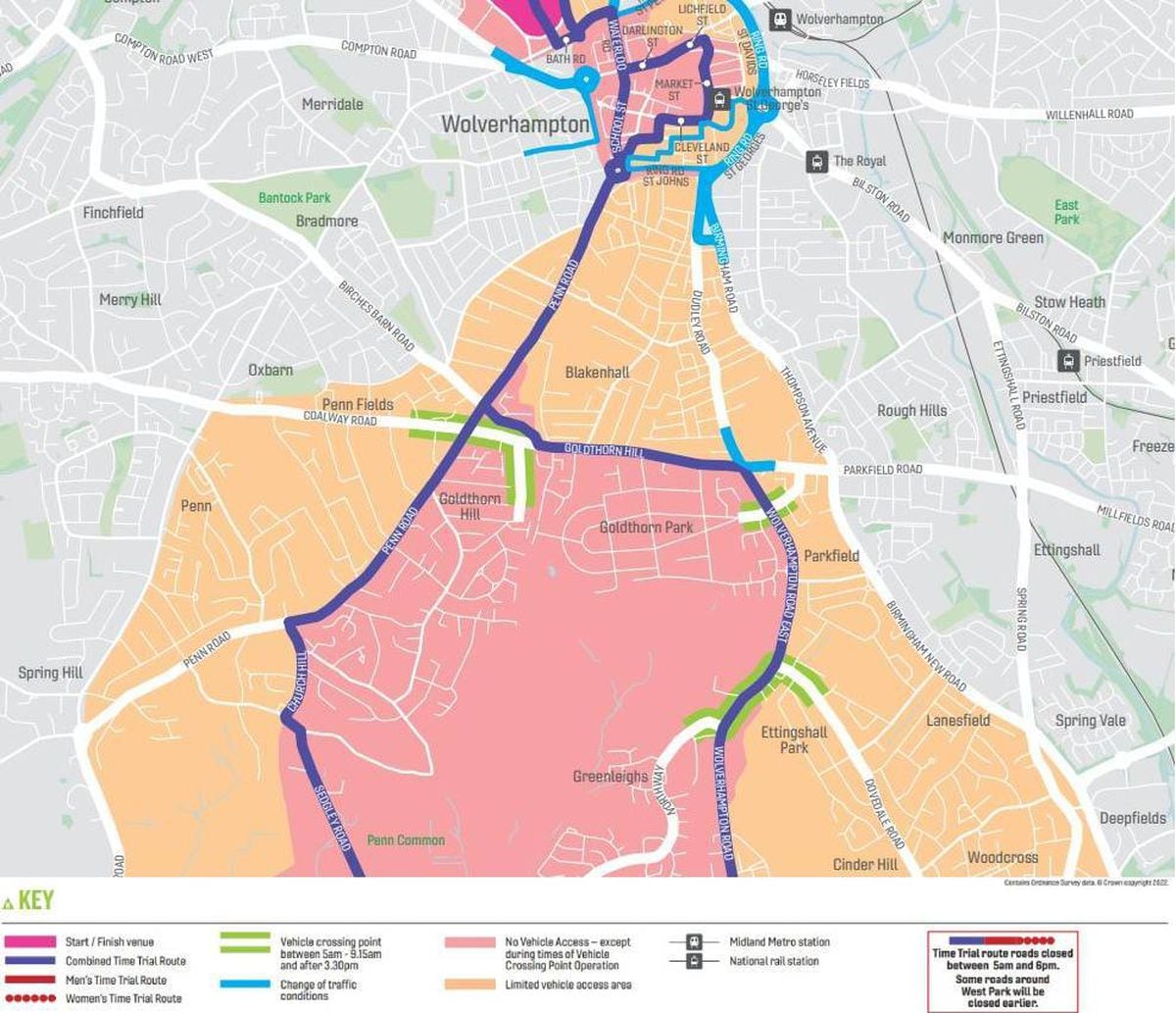 The map of road restrictions in Wolverhampton