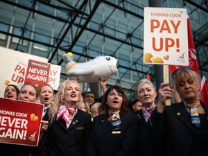 Ex-Thomas Cook employees protest outside the Department for Business, Energy and Industrial strategy in London