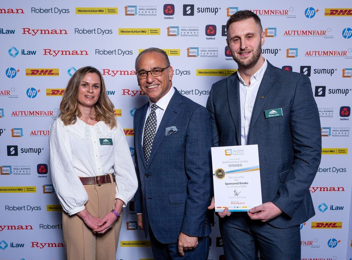 Sponsored Breaks co-founder Harriet Love with entrepreneur Theo Paphitis and co-founder Simon Love