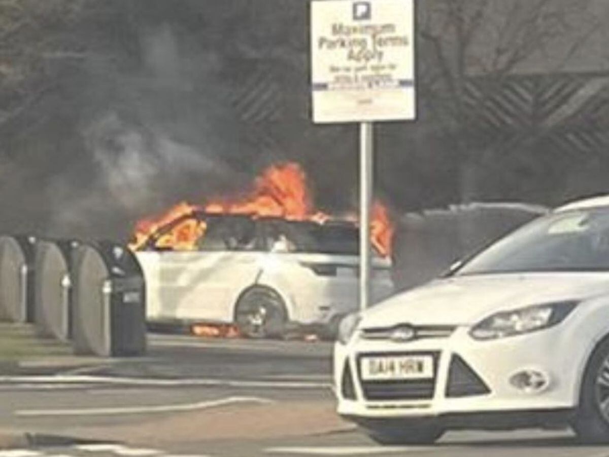 The car was spotted on fire in a car park near Merry Hill. Photo: Jack Cope