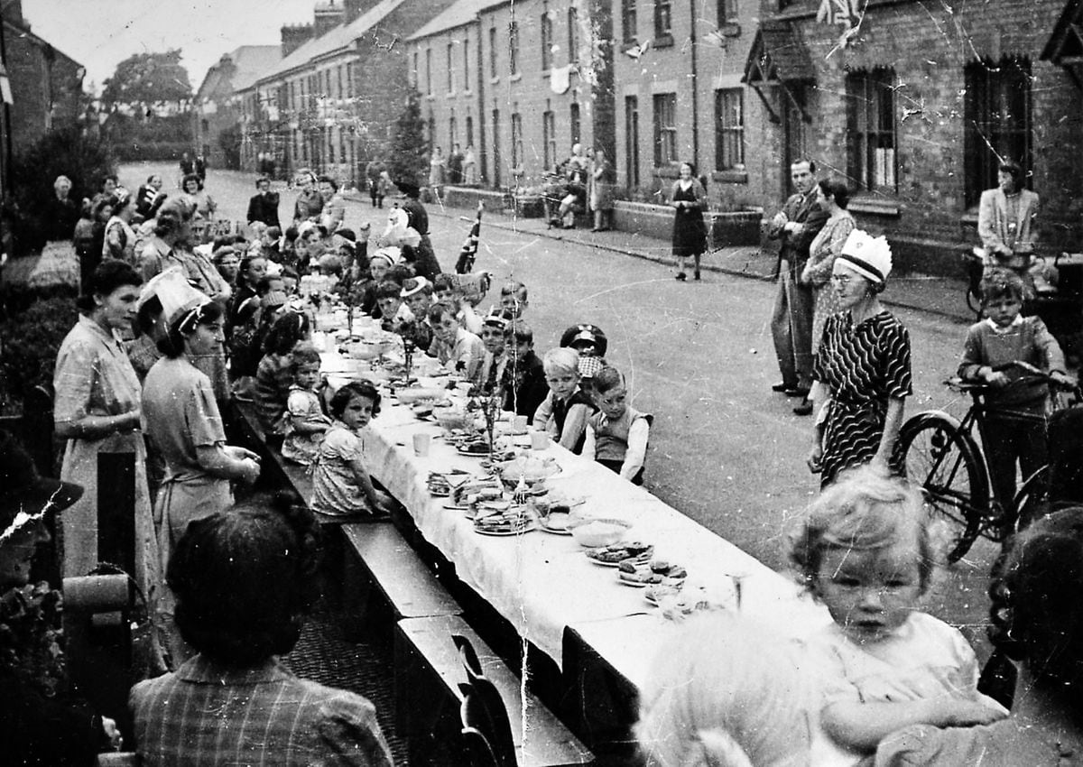 A great spread in Station Road, Wem. The picture came from Mrs Christine Jones, nee Christine Pemberton, who was born in 1944 and is the little girl looking at the camera bottom right, being held up by her mum Hilda.