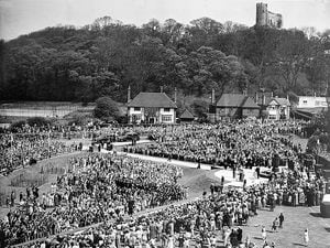 The crowds in Coronation Gardens during the Queen's visit