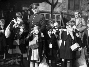 Evacuee children arriving at Bridgnorth railway station in September 1939.