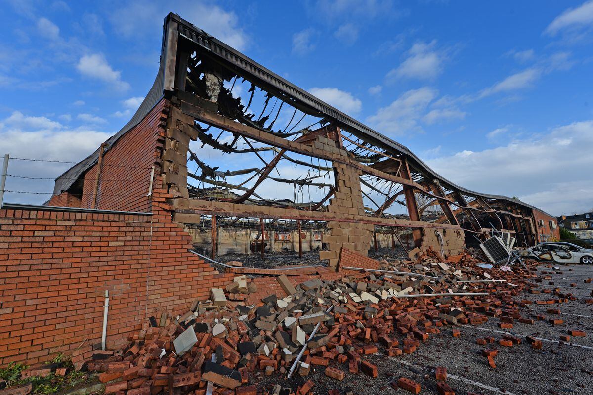 WOLVERHAMPTON   COPYRIGHT TIM STURGESS EXPRESS AND STAR......06/12/2021   Fire has gutted the Grasshopper building in Whitmre Reans, Wolverhampton off Craddock street..