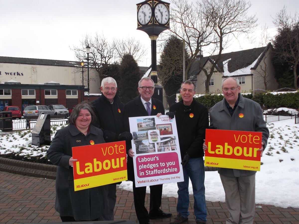 Lord Austin, George Adamson and Derek Davis with Labour Party activists in Hednesford 