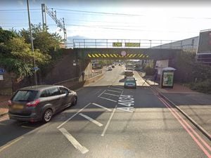 The road under the bridge at Sandwell and Dudley railway station was closed off due to the burst water main. Photo: Google Street Map