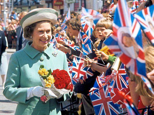 Queen Elizabeth II on a walk-about in Portsmouth during her Silver Jubilee tour of Great Britain
