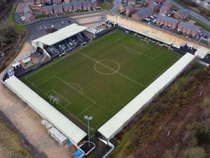 FROM THE AIR COPYRIGHT TIM STURGESS EXPRESS AND  STAR 25/03/2023 FROM THE AIR.Keys Park home of Hednesford town FC and the new housing estate around the ground...