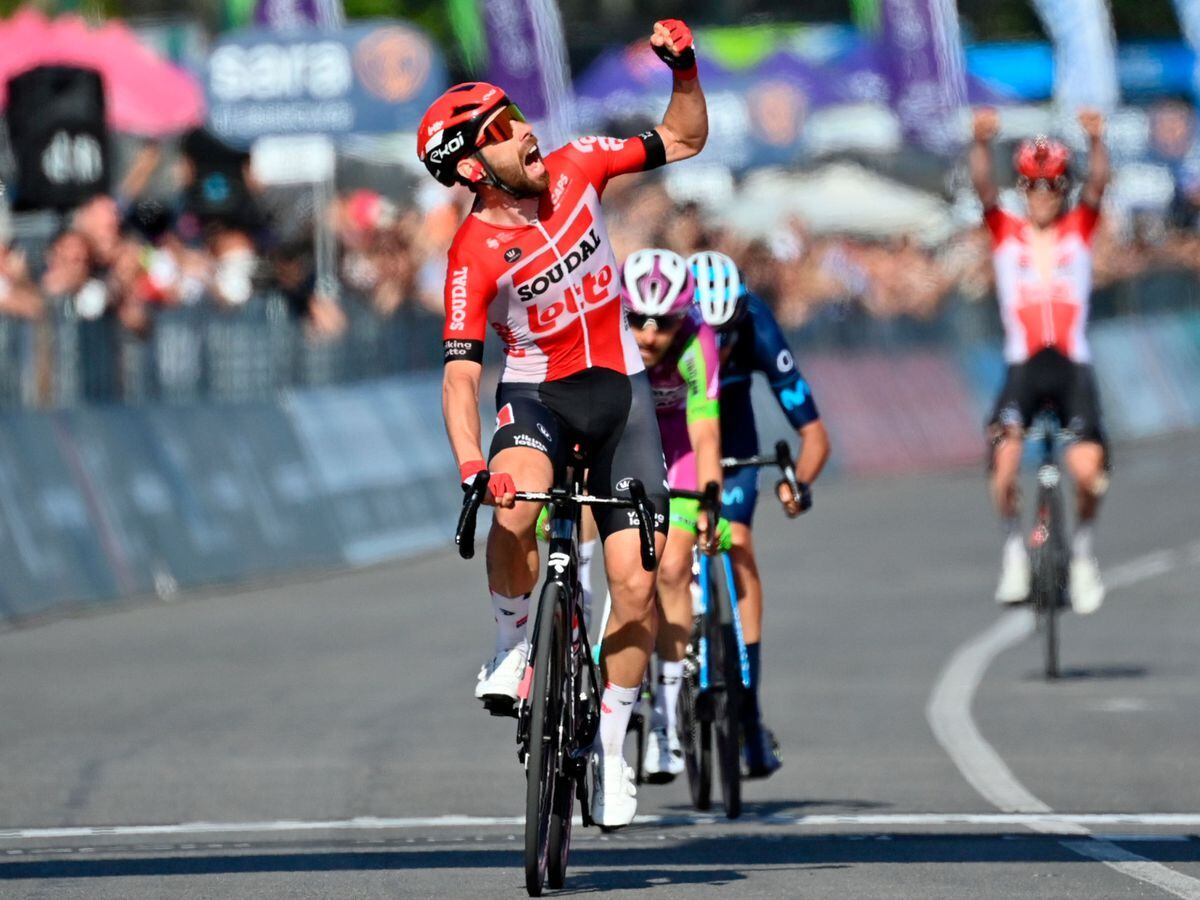 Thomas De Gendt celebrates his stage win (Massimo Paolone/AP/PA)