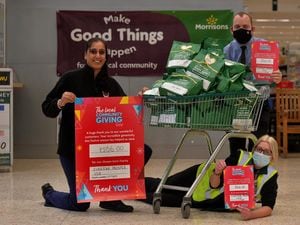 Narinder Kaur, left, with the store's community champion Laura Andrews and store manager Ben Morse