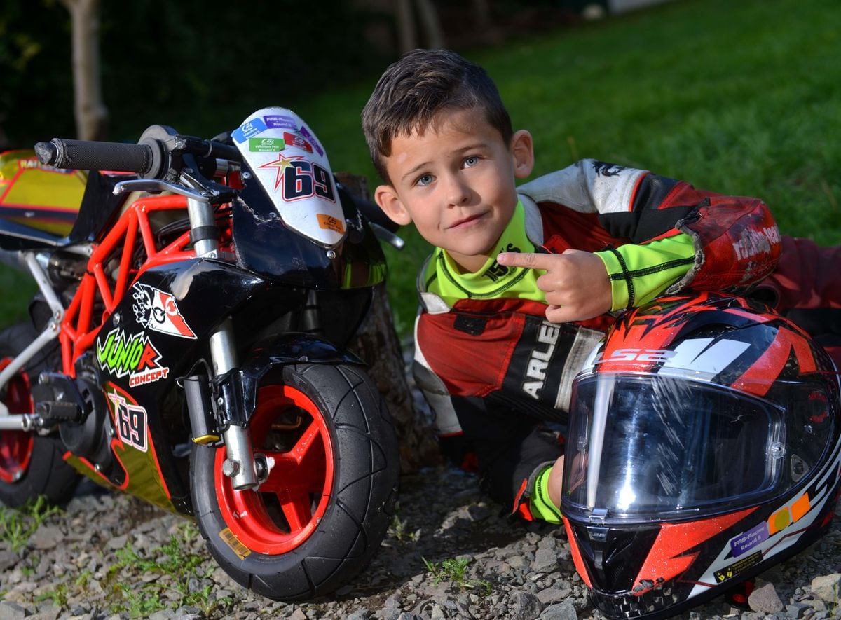 Caelan Ratcliffe, aged seven, who has taken the Mini-Moto championship by storm and is looking for sponsorship