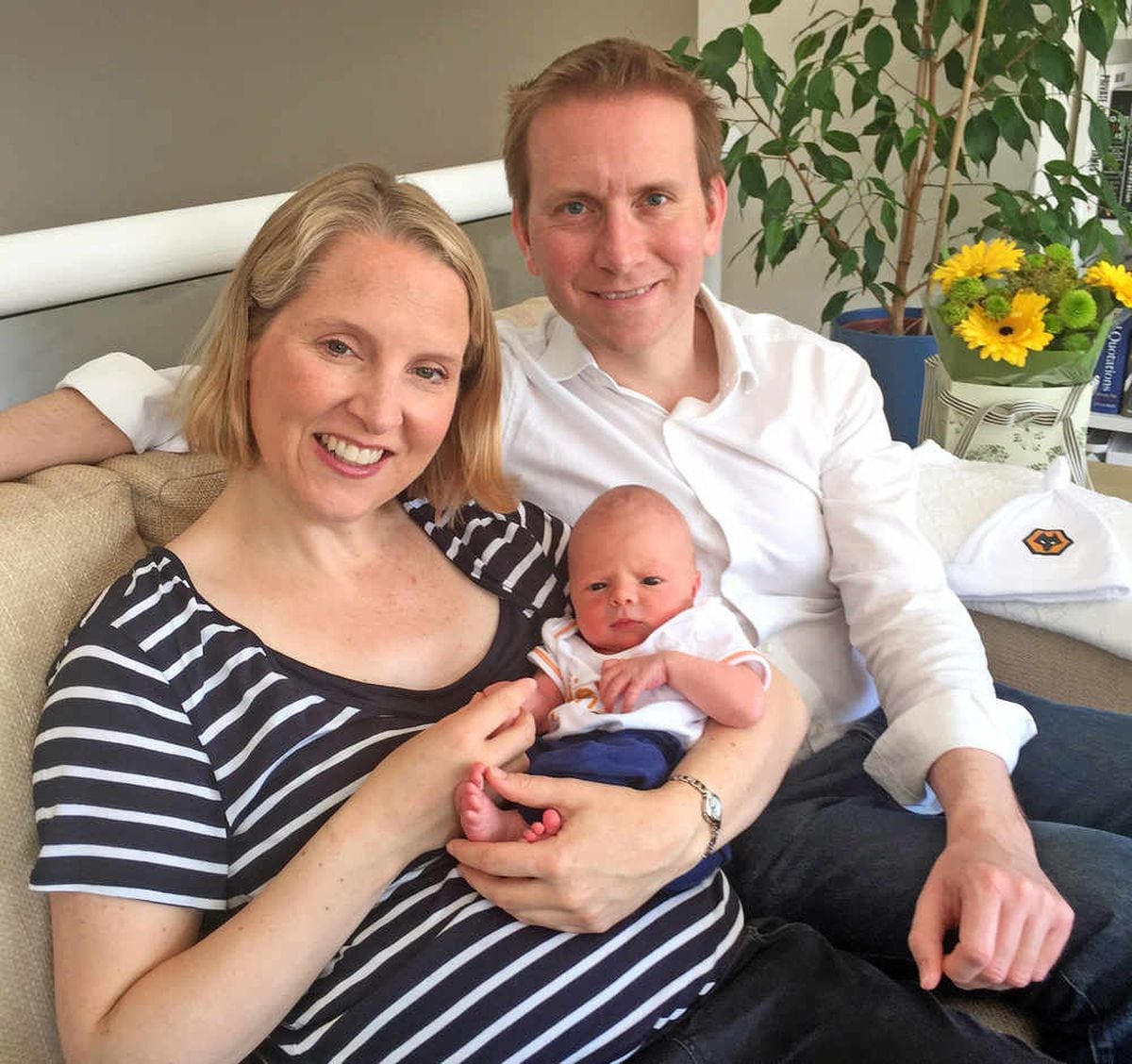 Wolverhampton North East MP Emma Reynolds with her husband Richard and baby Theo