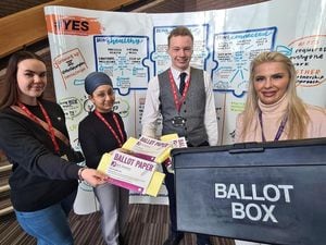Pic shows left to right, Amy Scragg, Youth Ambassador for Headstart Wolverhampton, Jaspinder Kaur, Youth Police Crime Commissioner for Wolverhampton, Oliver Furnival, a member of the Youth Engagement Strategy (#YES) Board, and Councillor Beverley Momenabadi, Cabinet Member for Children and Young People, promoting this year’s Make Your Mark campaign.