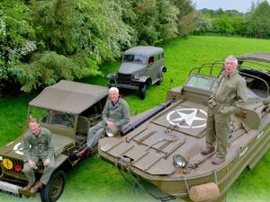 Paul Wallis, Mitch Hickman and Peter Greenslade with ex-army vehicles