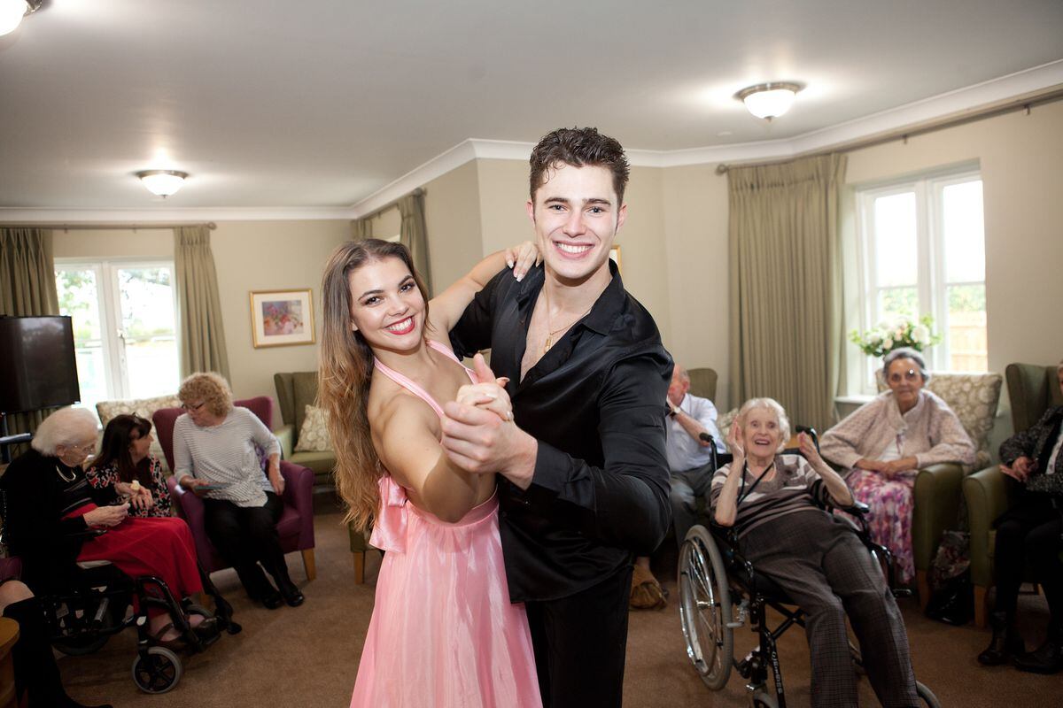 Strictly Come Dancing's Chloe Hewitt with Shropshire's Curtis Pritchard while at a recent performance at a Shrewsbury care home