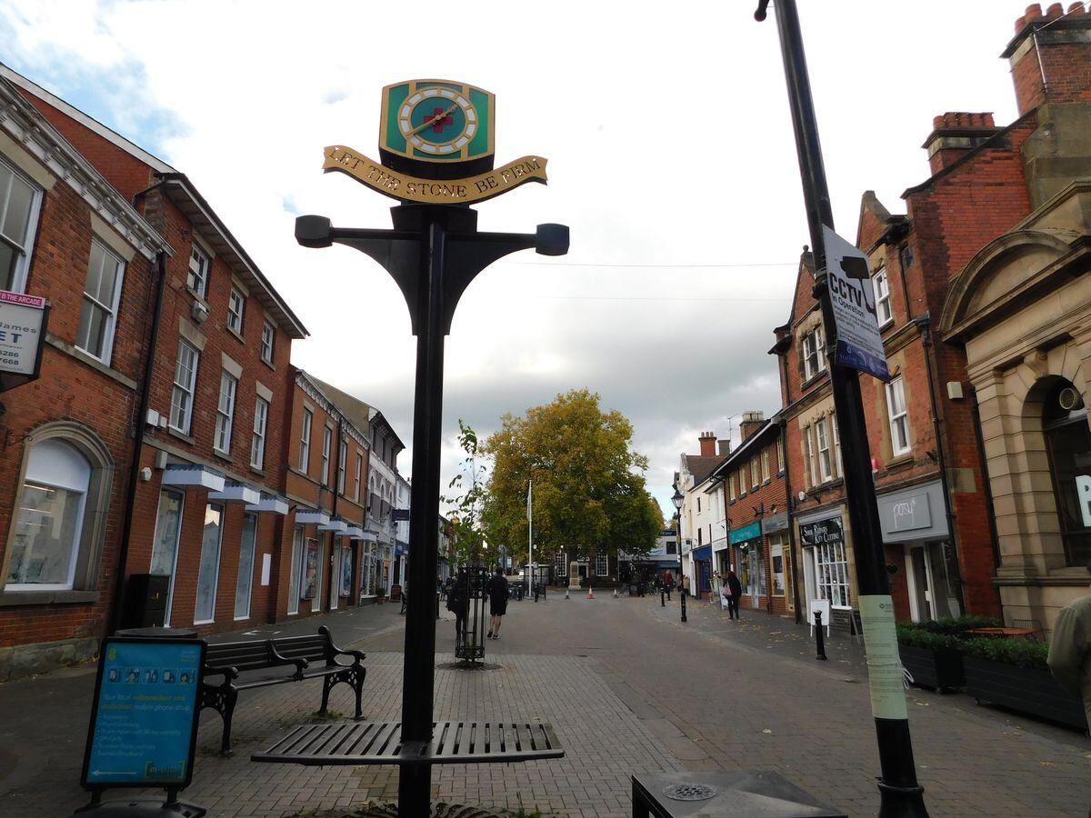 Stone High Street and Joules Clock. 