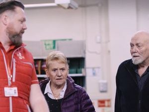 Darryl and Anne Taylor are reunited with Dan Howells during the making of the video. Image: Royal Mail
