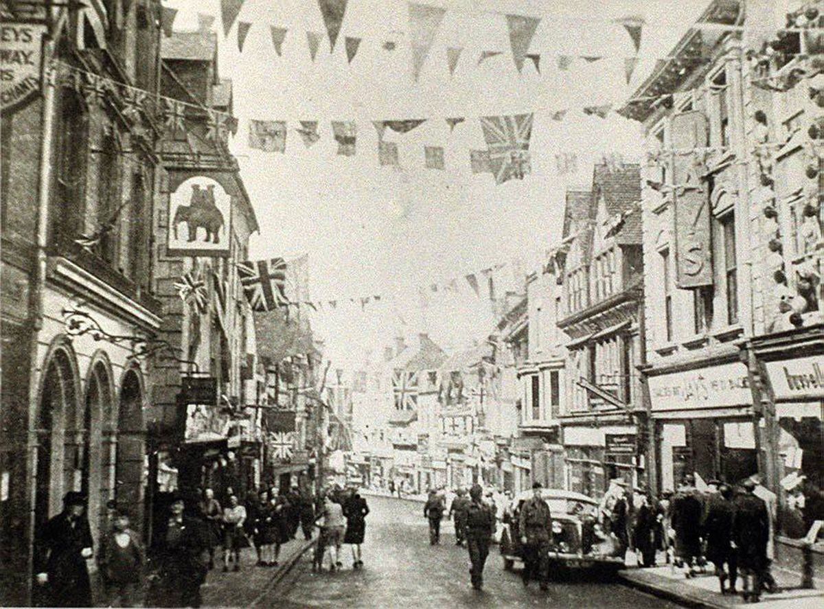 The bunting's out in Mardol, Shrewsbury, to celebrate victory. Picture: Shropshire Archives.