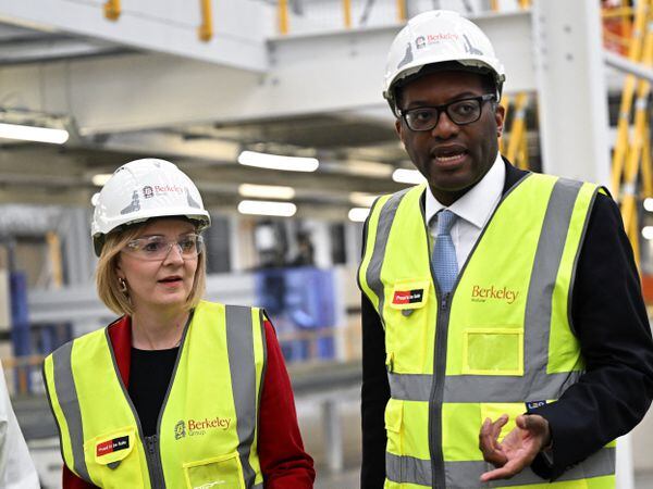 Liz Truss and Chancellor Kwasi Kwarteng during a visit to a factory Kent following his mini-budget