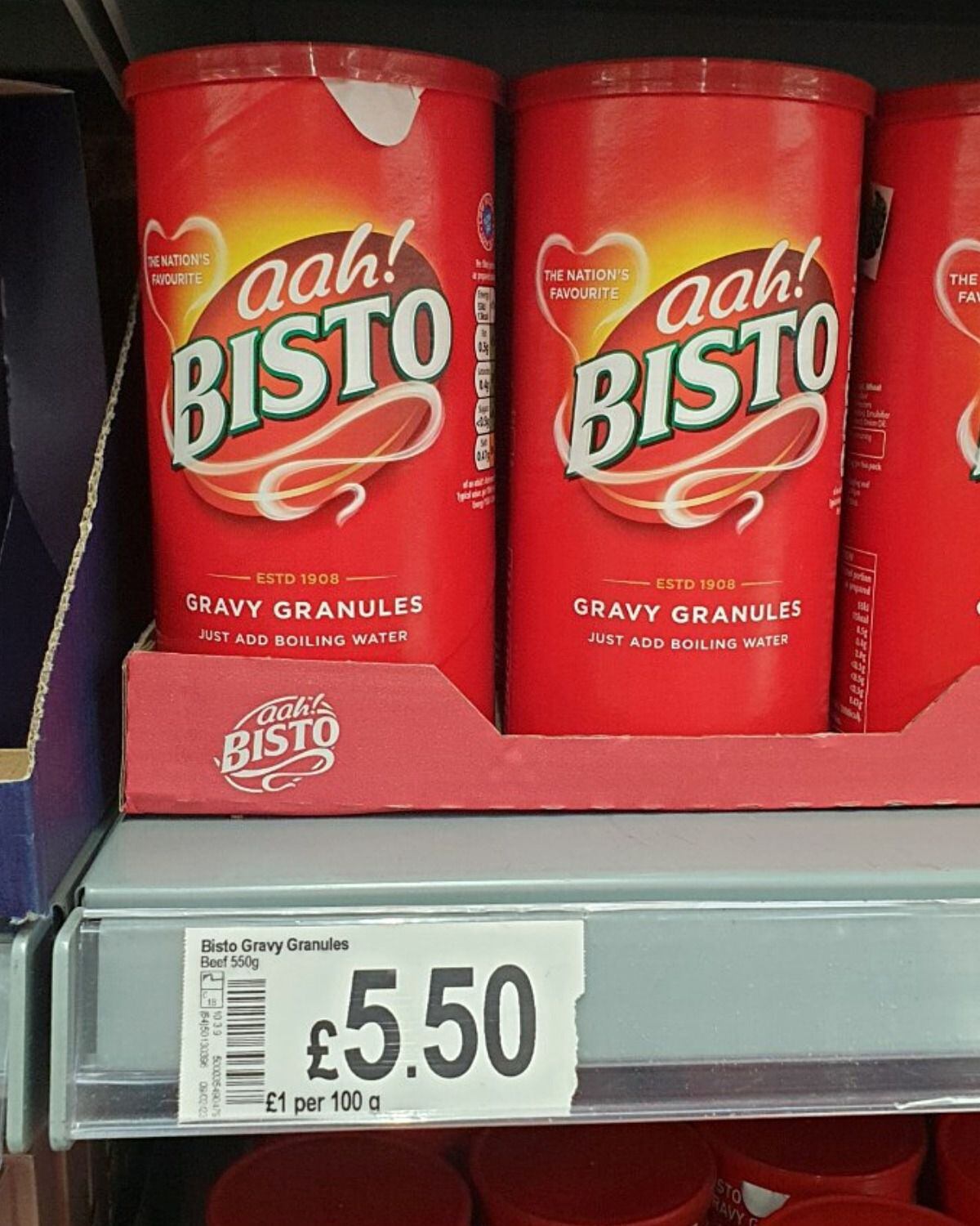 In Asda, a 550g pot of Bisto gravy granules costs £5.50, but last year cost £3.32. 