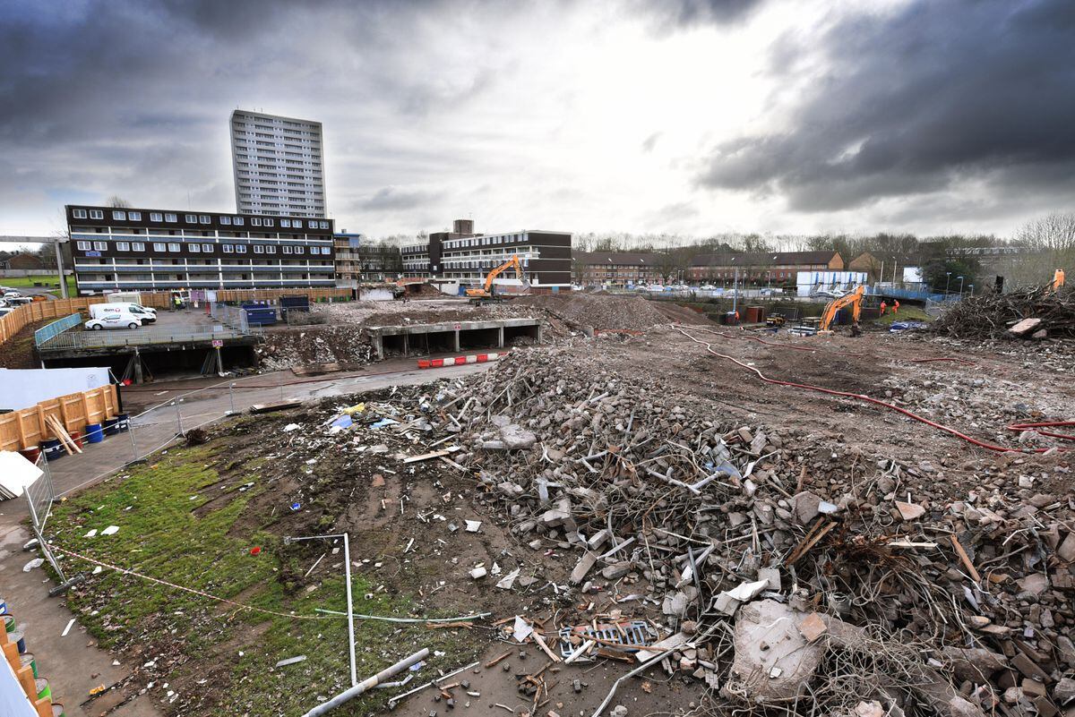 Flattened – the flats at Heath Town disappear as the bulldozers move in
