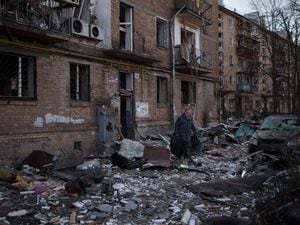 A bombed street in Ukraine