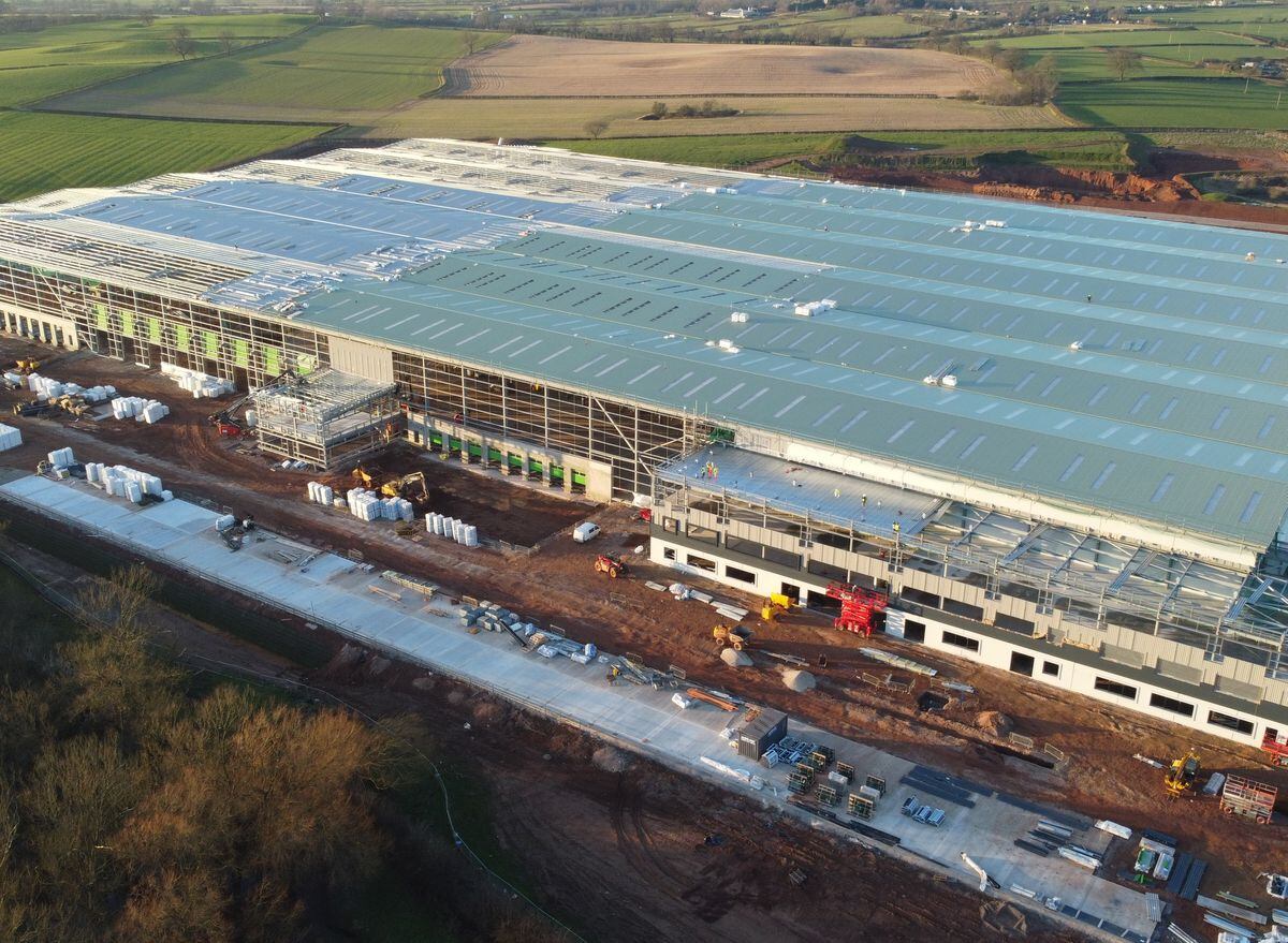An aerial view of the new Pets at Home site being developed north of Stafford. Photo: Staffordshire County Council