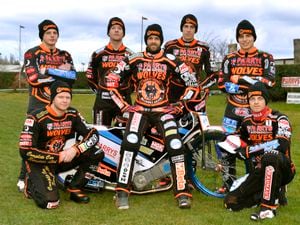 SPORT EXPRESS & STAR ( JOHN SAMBROOKS ) 26/03/2018..The Wolves Speedway team line up for the 2018 season at Monmore Green.................  .............................