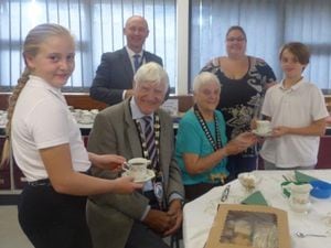 Stourport Mayor and Mayoress, Danny and Mary Russell are served by year 6 pupils Katelyn Mason and Ben Ellis, with Jon Sheers, deputy CEO of Severn Academies Educational Trust and Sara Clark form the PTFA.