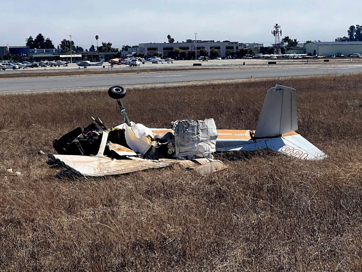 Wreckage of a plane that collided with another plane in California