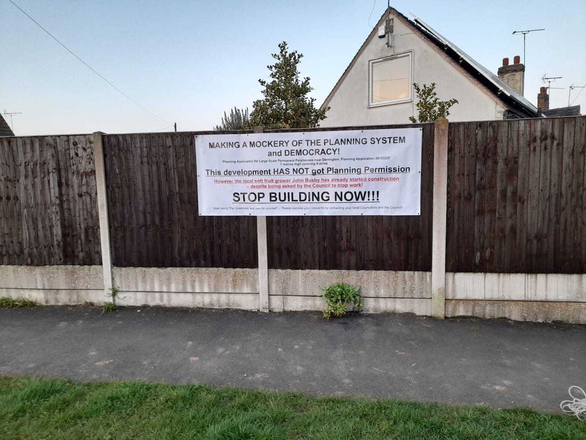 A banner put up in Derrington to tell residents about the development.