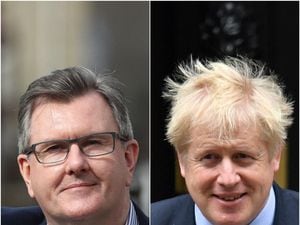 Sir Jeffrey Donaldson and Boris Johnson (Niall Carson/Dominic Lipinski/PA)