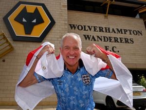 Come on England! ...Wolves and England legend Steve Bull gets set for the England match on Saturday at Molineux..