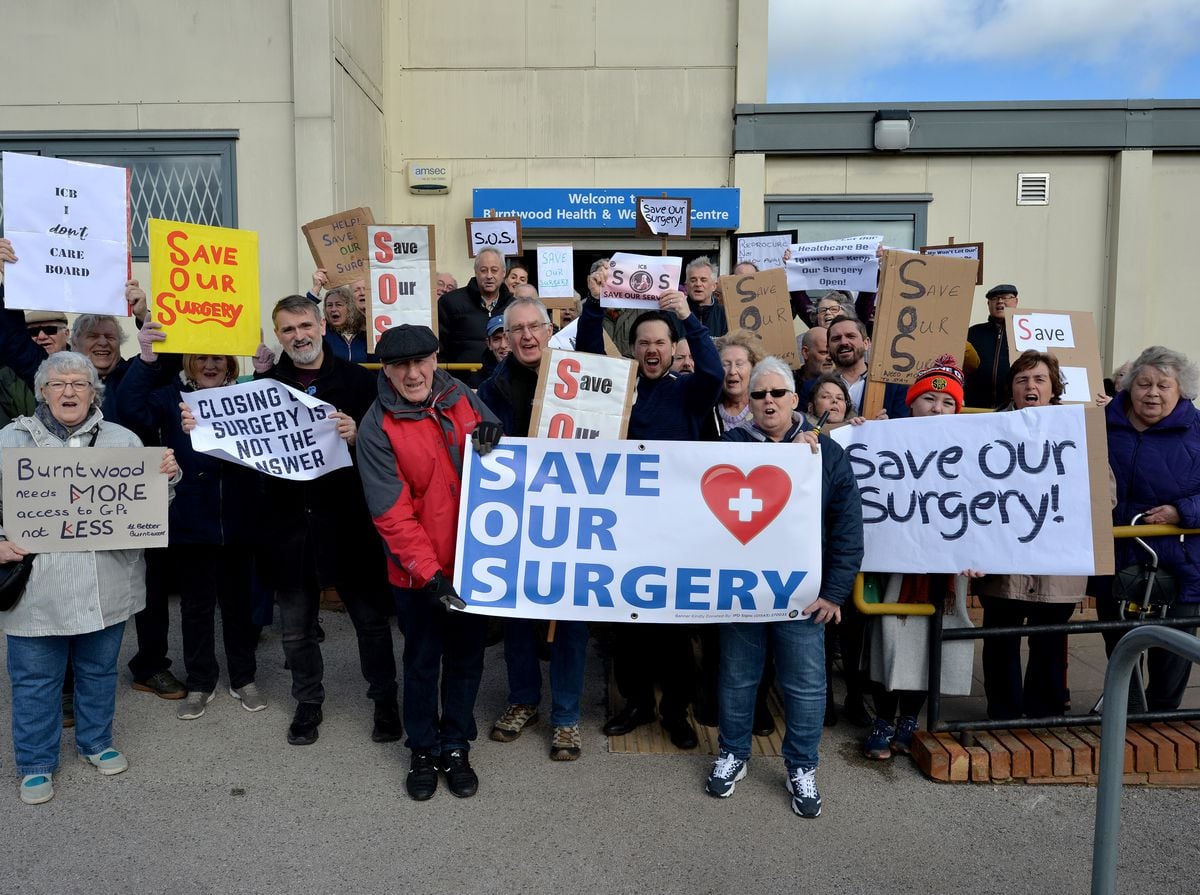 Patients, staff and local councillors protest outside Burntwood Health and Wellbeing Centre