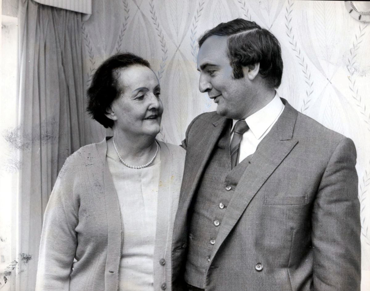 Billy Dainty with his mother Mrs Florence Dainty, at her home in the Ridgeway, Sedgley, in 1974