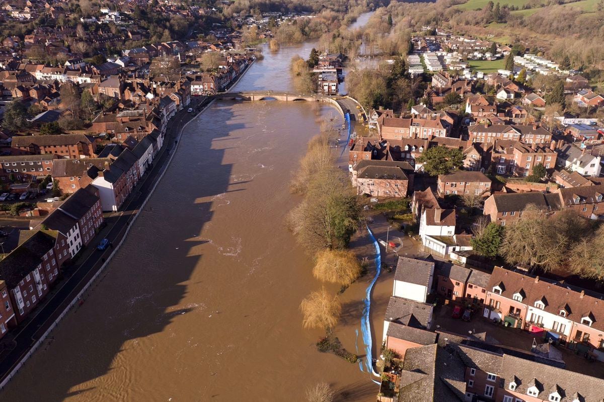 An aerial view of the flooding in Bewdley. Photo: Dave Throup/Environment Agency