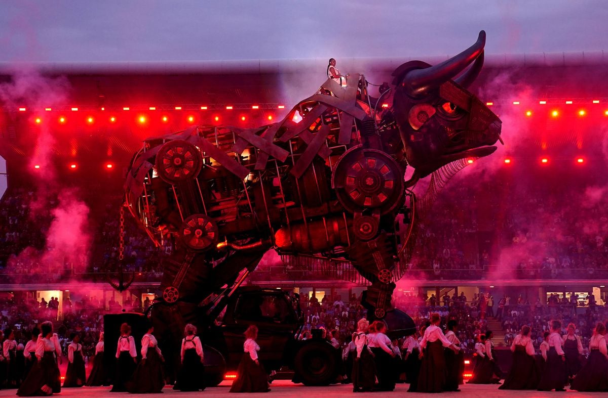 The Bull was the undoubted star of the Opening Ceremony at Alexander Stadium. Photo: Davies Davies/PA Wire.
