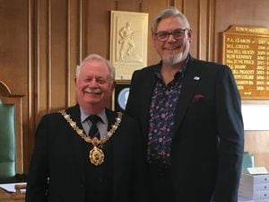 New Stone mayor Jim Davies with his predecessor Jon Powell