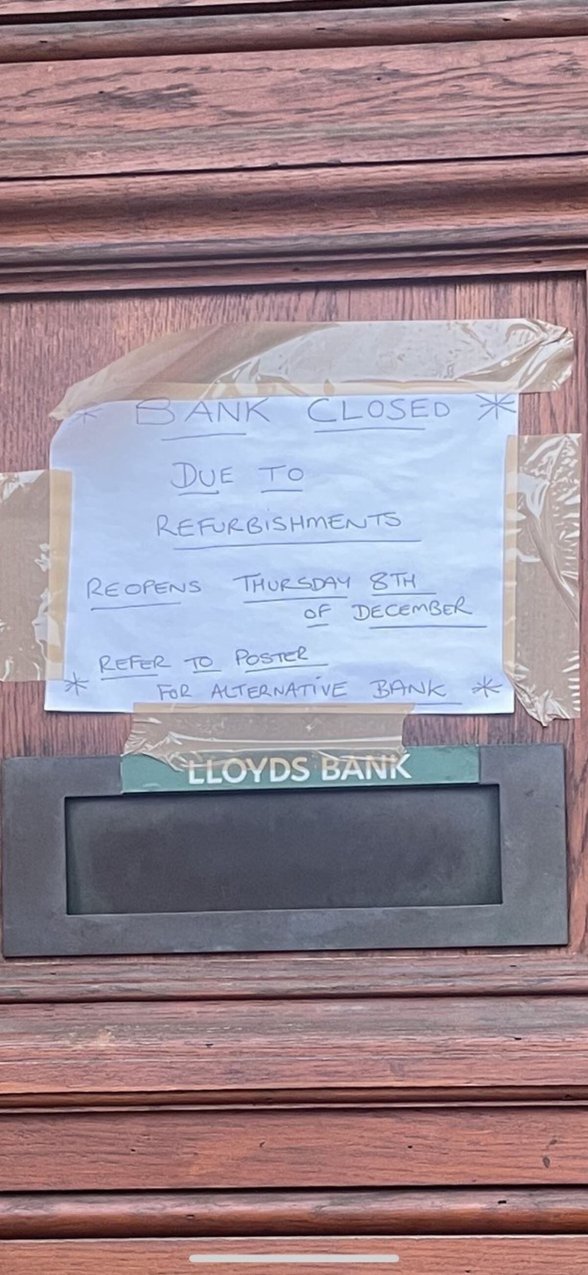 The sign posted on the door of the city centre branch