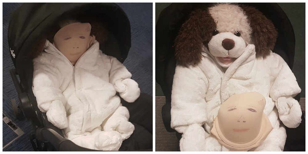 The baby had been crafted using a toy dog and bra