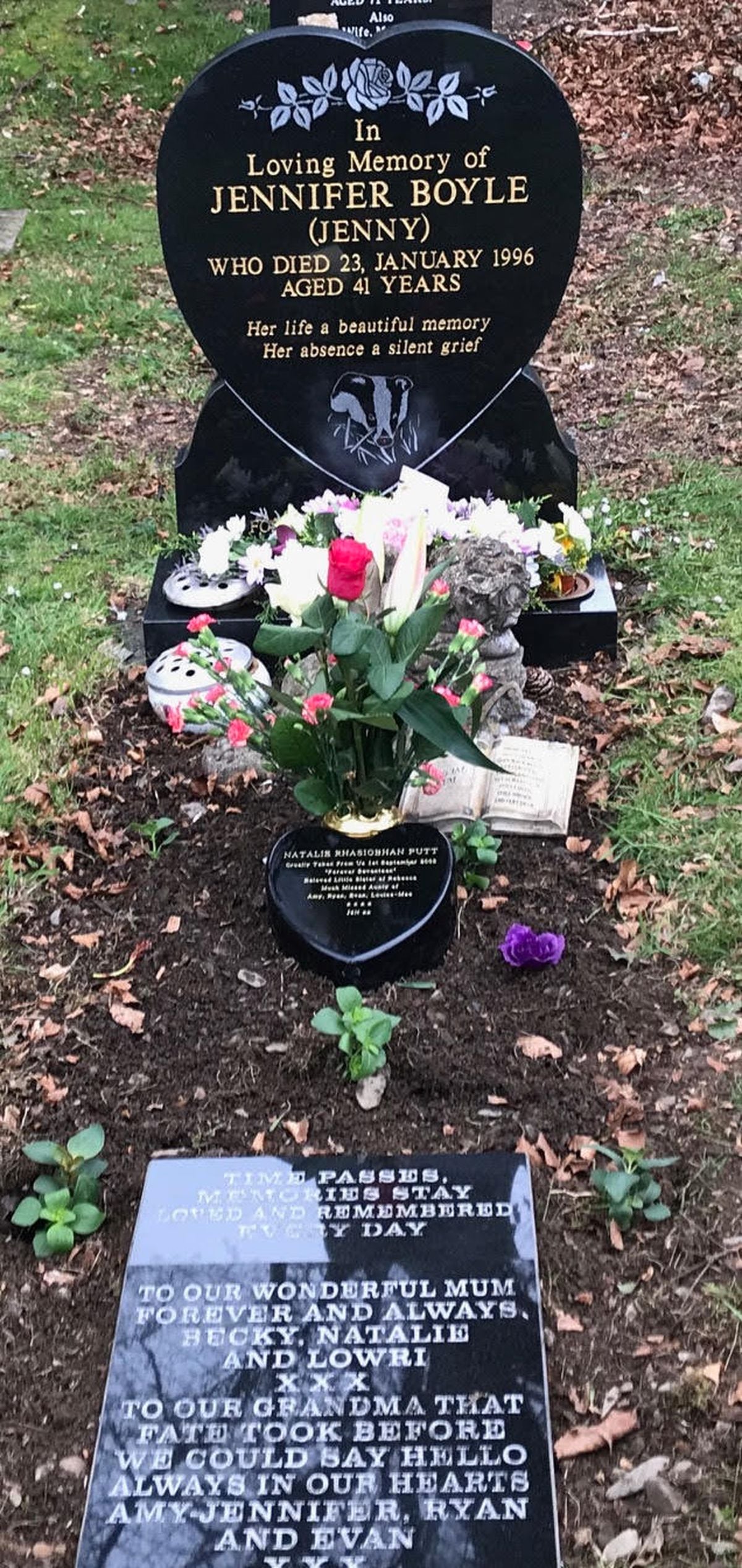 The stone has been laid at Natalie's mother's grave
