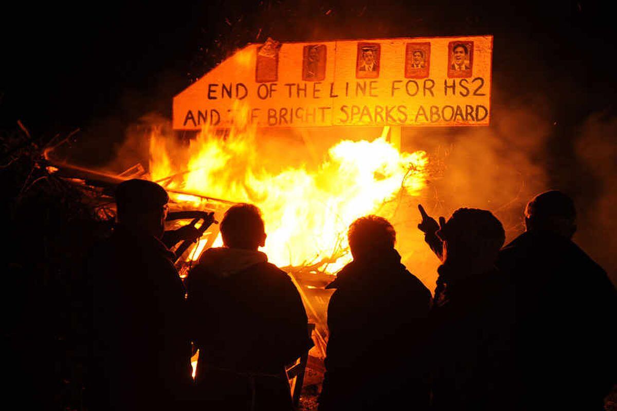 Train effigy burns as HS2 campaigners step up fight